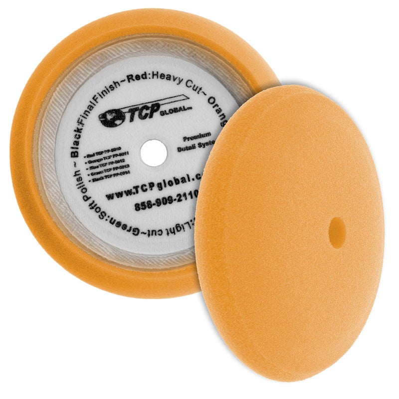 TCP Global 8"" Orange Foam Buffing Pad Extra Coarse Cutting Polish Hook and Loop Backing - Buffing Pad for Automotive  Marine  Truck  RV & Compound Cutting - Image 1
